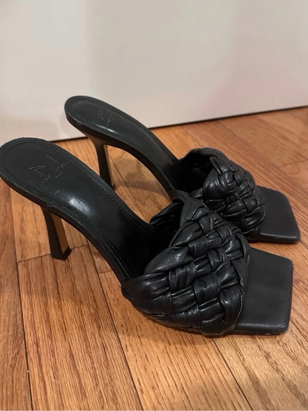 Braided Woven Black Open Toe Heels